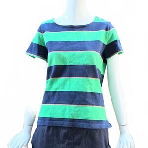 APC Square Neck 100 % Heavy Cotton Tee.. Green, Navy with Red Pinstripes Lg